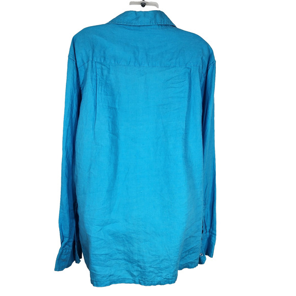 Island Importer Shirt Mens Large 100% Linen Coastal Resort Beach Button Long Slv - Picture 2 of 9